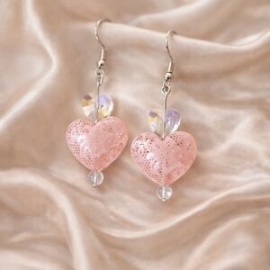 Elegant Handmade Pink Heart Earrings